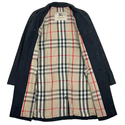 Burberry London Black Nova Check Single Breasted Cotton Trench Coat
