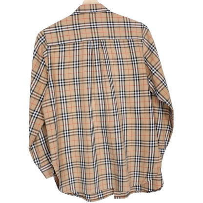 Burberry tan brown long sleeve shirt featuring classic Nova Check pattern in cotton.