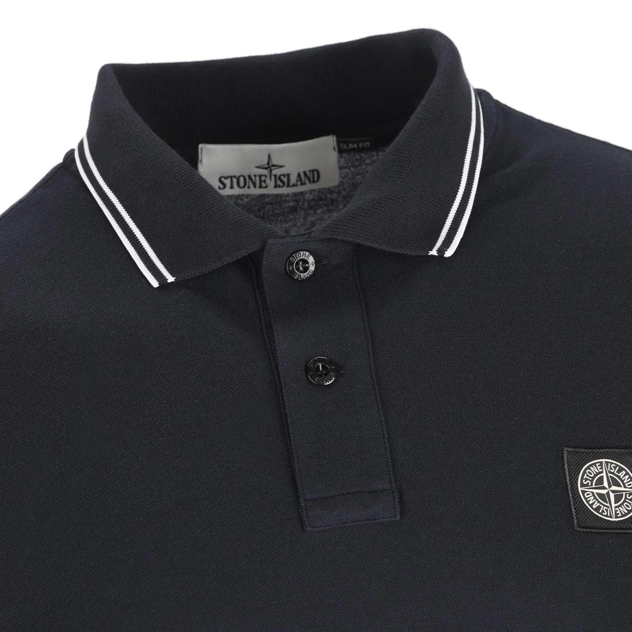 Stone Island Navy Blue Short Sleeve Slim Fit Organic Cotton Polo Shirt