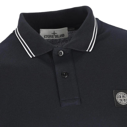 Stone Island Navy Blue Short Sleeve Slim Fit Organic Cotton Polo Shirt