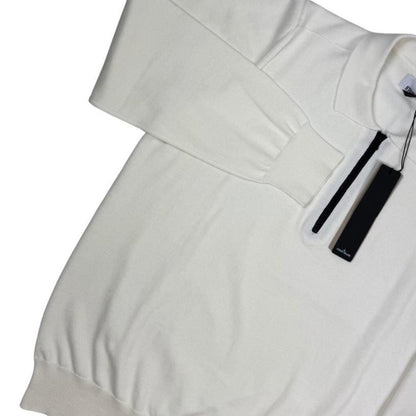 Stone Island white knit jumper with collared design and logo patch.