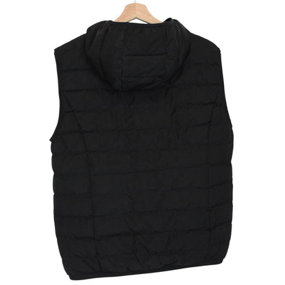 Emporio Armani black quilted hooded gilet with logo detail and zip pockets.