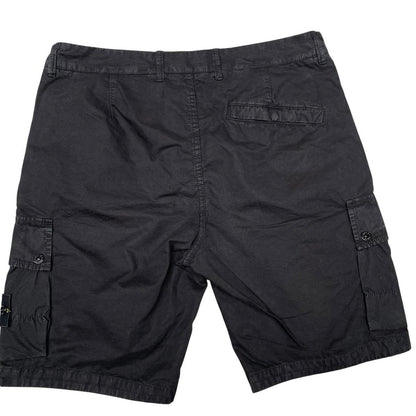 Stone Island black cargo shorts with logo patch and cotton material.