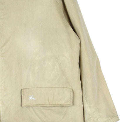 Burberry beige wool coat with Nova Check lining and logo detailing.