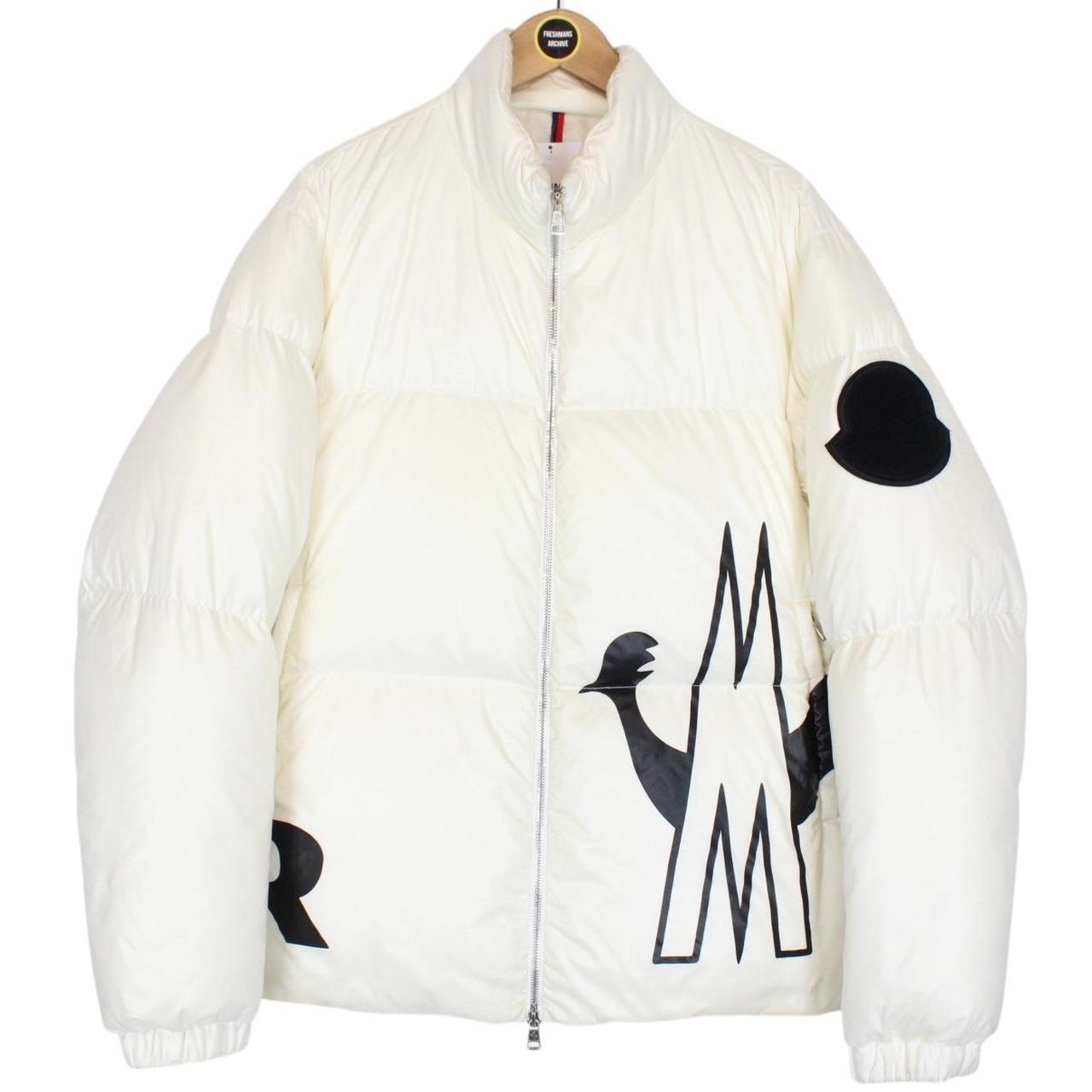 Moncler Friesian White and Black Logo Print Down Jacket