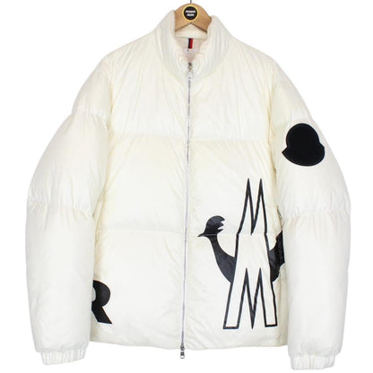 Moncler Friesian White and Black Logo Print Down Jacket