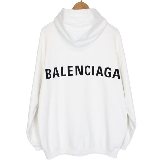 Balenciaga White and Black Back Logo Print Oversized Hoodie