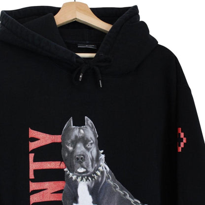 Marcelo Burlon black hoodie featuring pitbull dog print and cotton material.