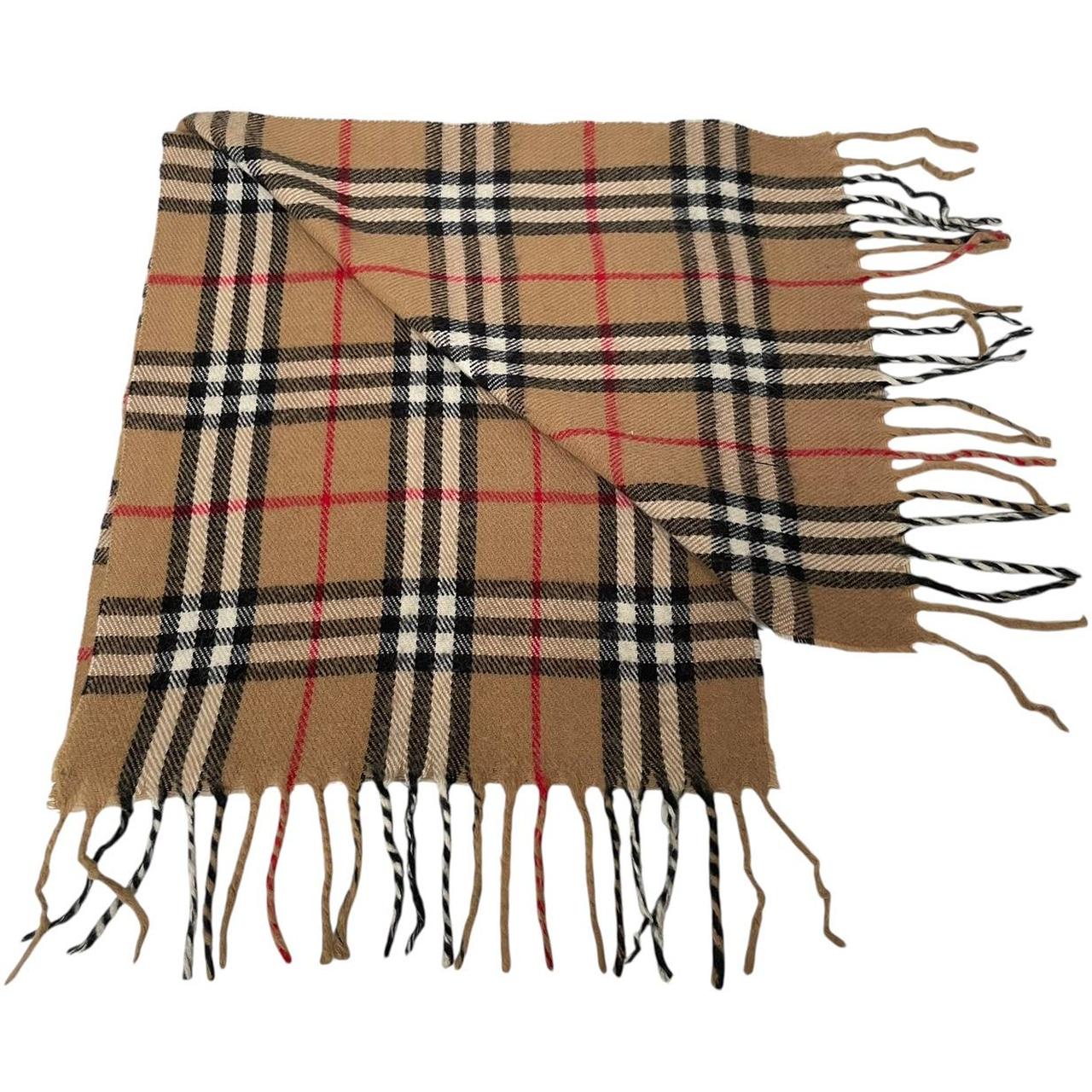 Vintage 90s Burberry Tan Brown Nova Check Lambswool Scarf