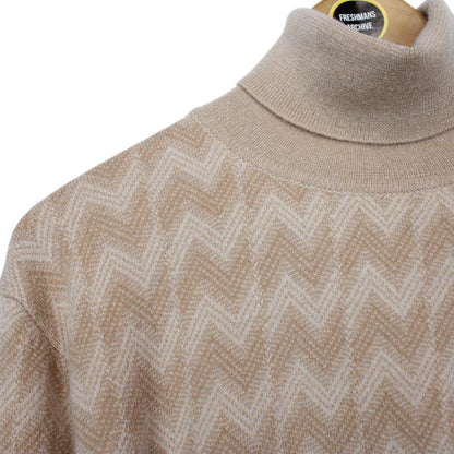 Missoni Beige Cashmere Wool Knit Roll Neck Sweater Jumper