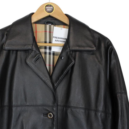 Vintage 90s Burberry Black Nova Check Lined Leather Coat