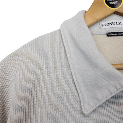 Vintage Stone Island SS 2000 Light Grey Ribbed Cotton/Nylon Full Zip Sweatshirt