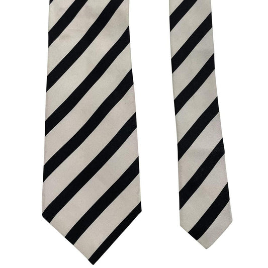 Paul Smith black and white striped silk tie with logo detail, brand new with tags.