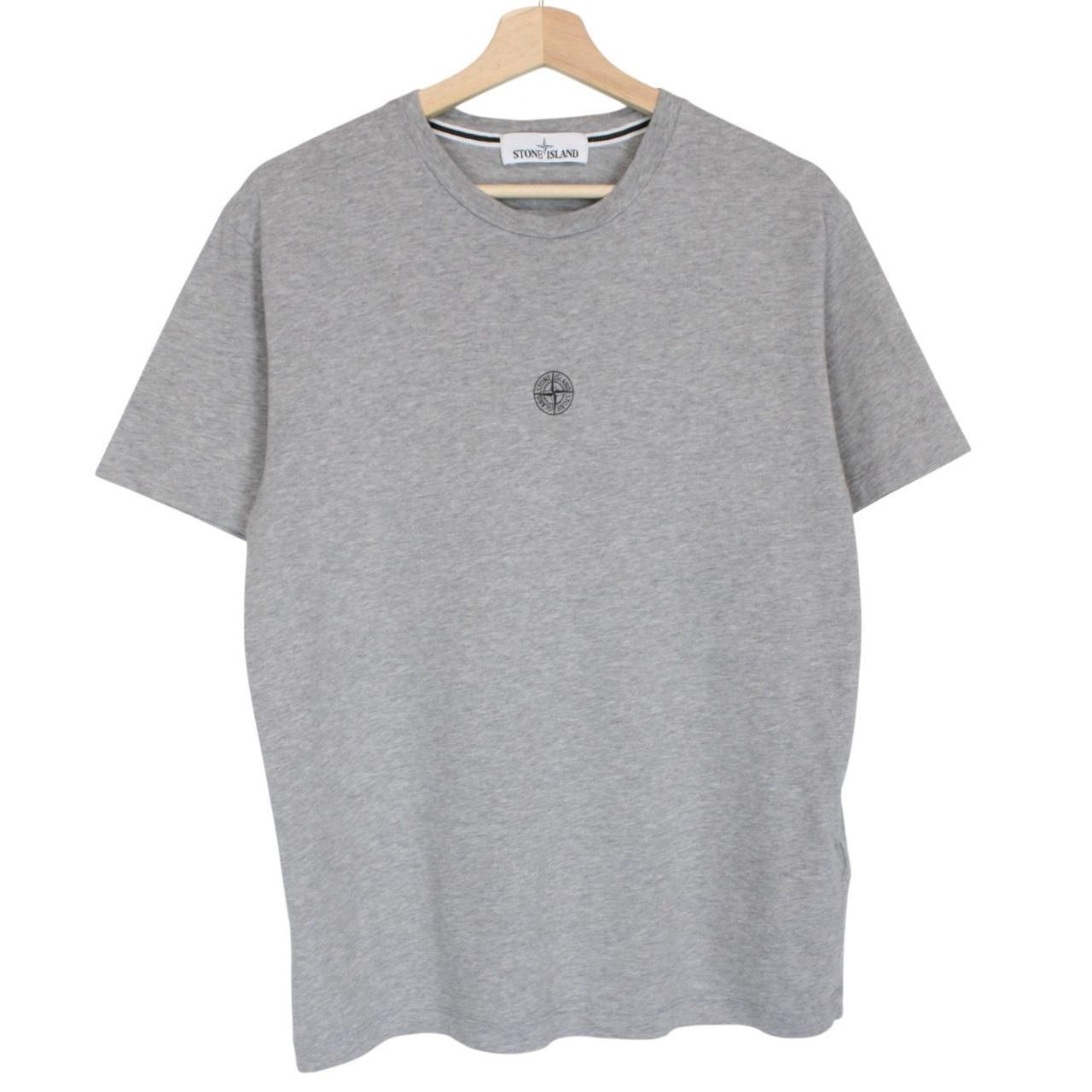 Stone Island grey short sleeve cotton t-shirt with logo patch on chest.