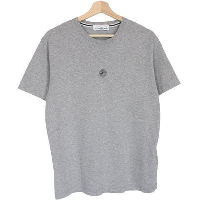 Stone Island grey short sleeve cotton t-shirt with logo patch on chest.