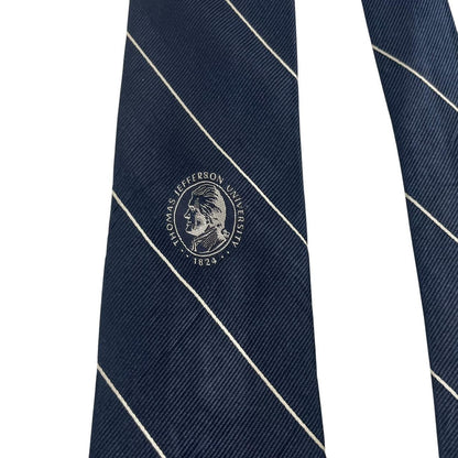Givenchy navy blue polyester tie featuring Thomas Jefferson University logo.