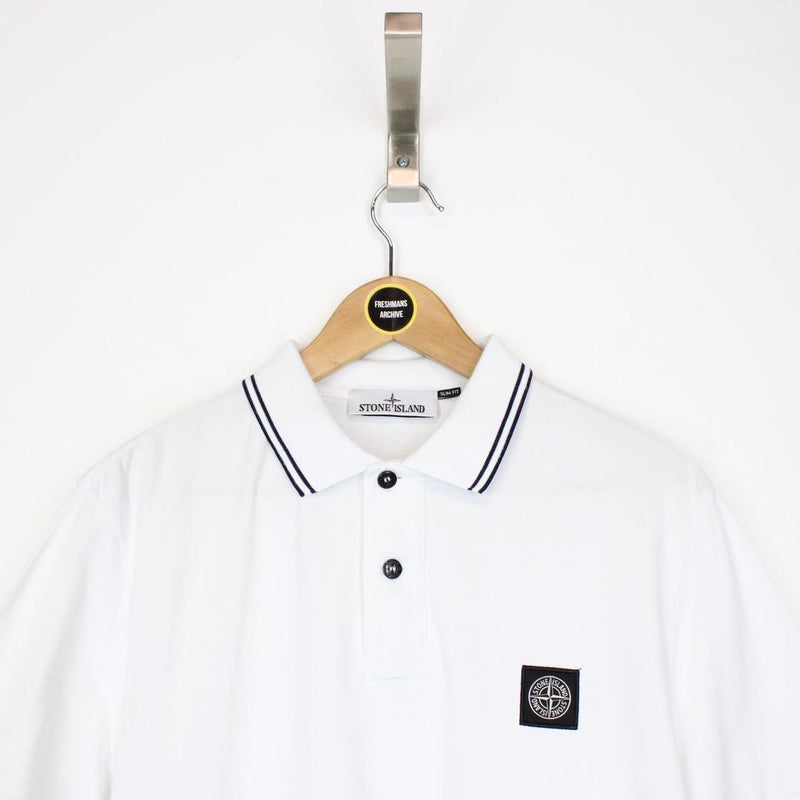 Stone Island White and Black Short Sleeve Compass Polo Shirt