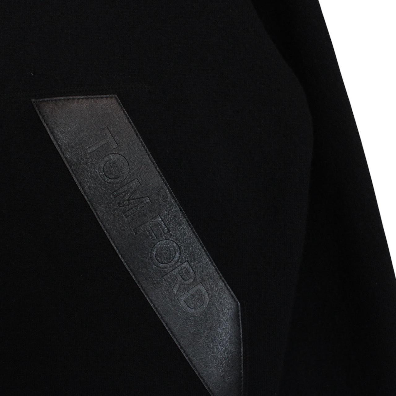 TOM FORD black full zip hoodie cashmere cotton blend with logo detail.