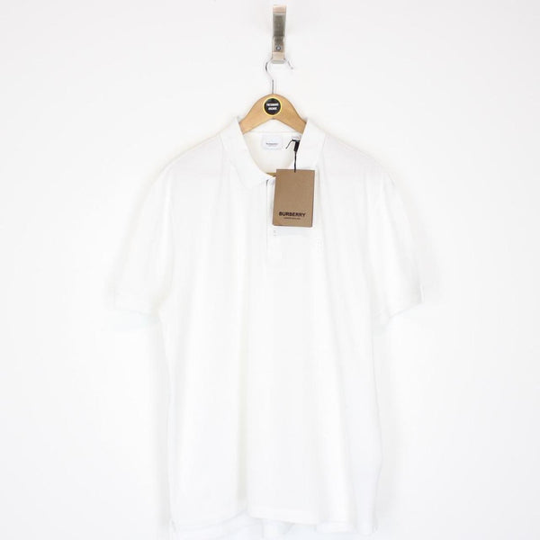 Burberry Eddie White and Tan Nova Check Short Sleeve Cotton Polo Shirt