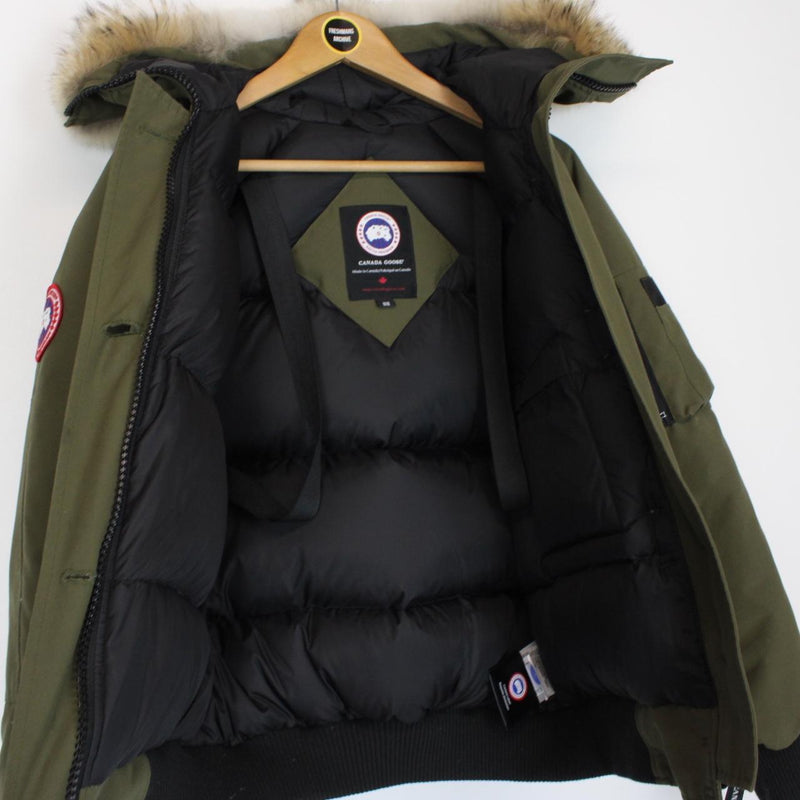 Canada Goose Green Chilliwack Bomber Down Jacket with Fur Trim