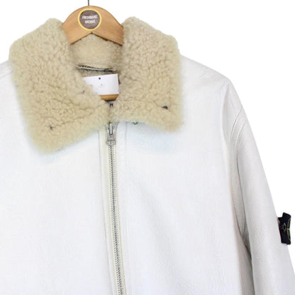 Vintage Stone Island AW 2006 White Shearling Sheepskin Hand-Painted Leather