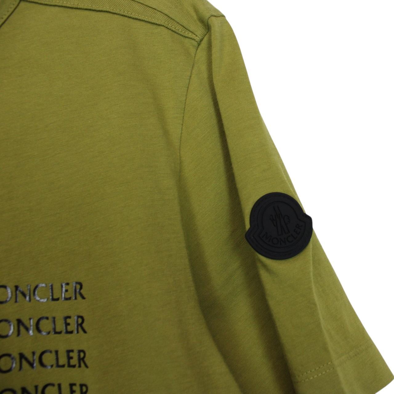 Moncler Green Vertical Logo Print Short Sleeve Cotton T-Shirt