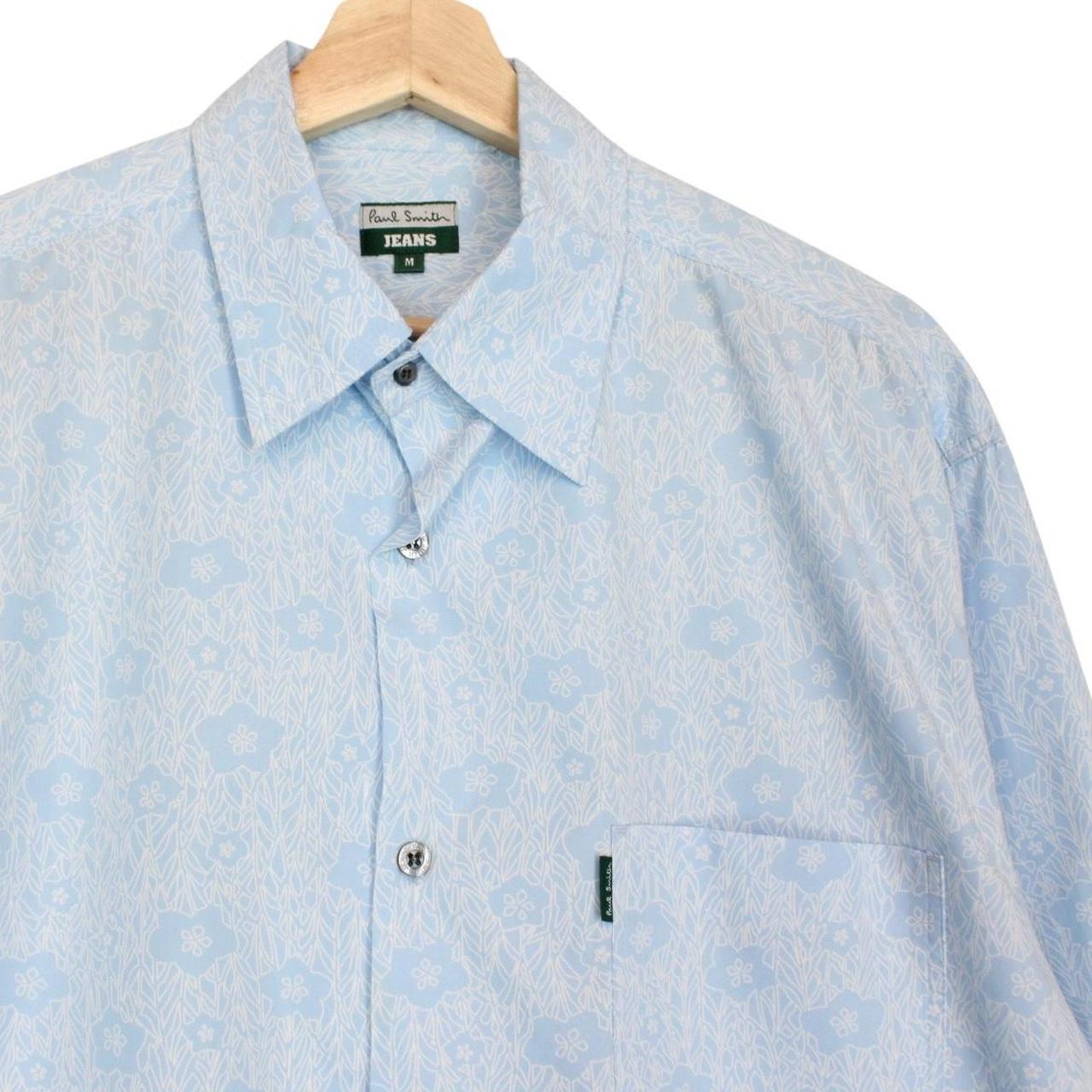 Paul Smith blue long sleeve shirt with floral print, cotton material, size medium.