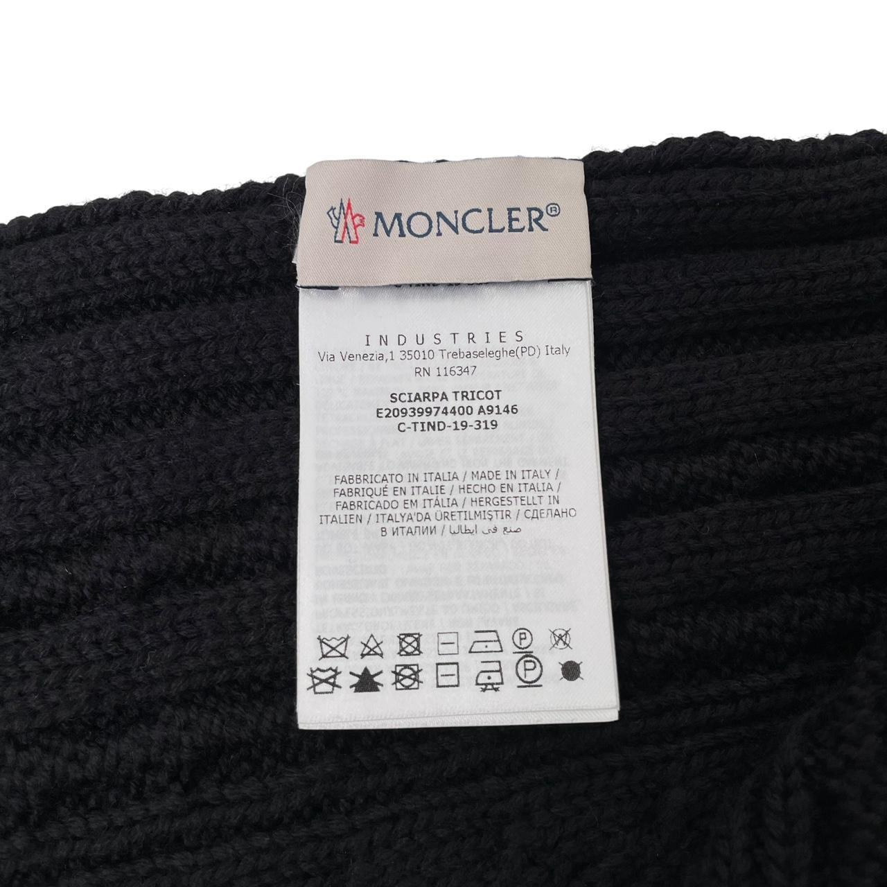 Moncler Black Virgin Wool Cable Knit Logo Scarf