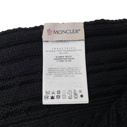 Moncler Black Virgin Wool Cable Knit Logo Scarf