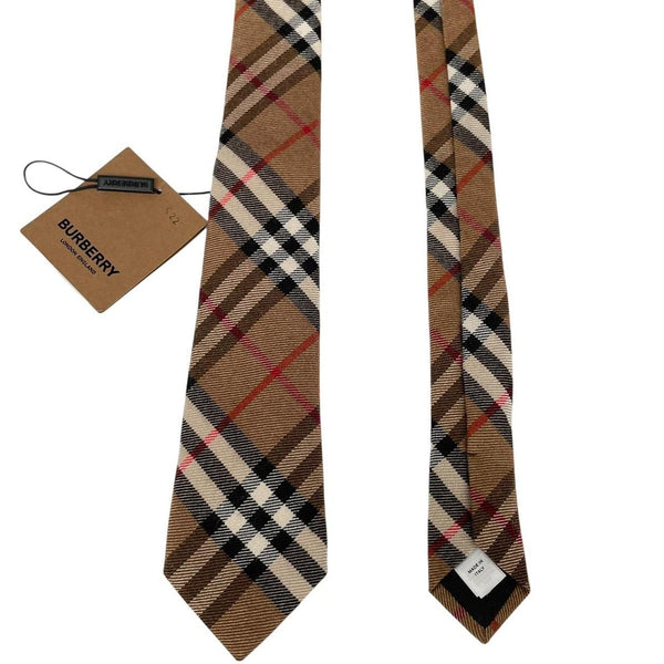 Burberry Tan Brown Nova Check Cashmere and Silk Tie