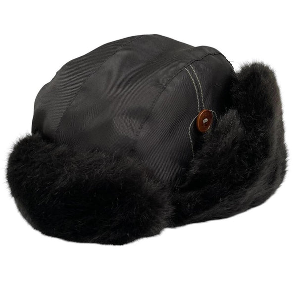 Paul Smith black nylon trapper hat with tags, featuring classic design and logo details.