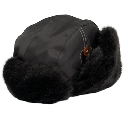 Paul Smith black nylon trapper hat with tags, featuring classic design and logo details.