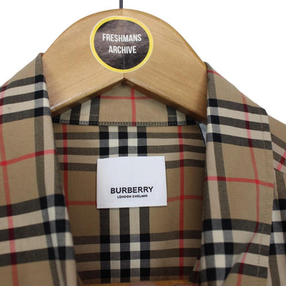 Burberry Tan Brown Nova Check Short Sleeve Poplin Cotton Shirt