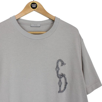 Christian Dior Grey Interlaced Embroidered Logo Short Sleeve Cotton T-Shirt