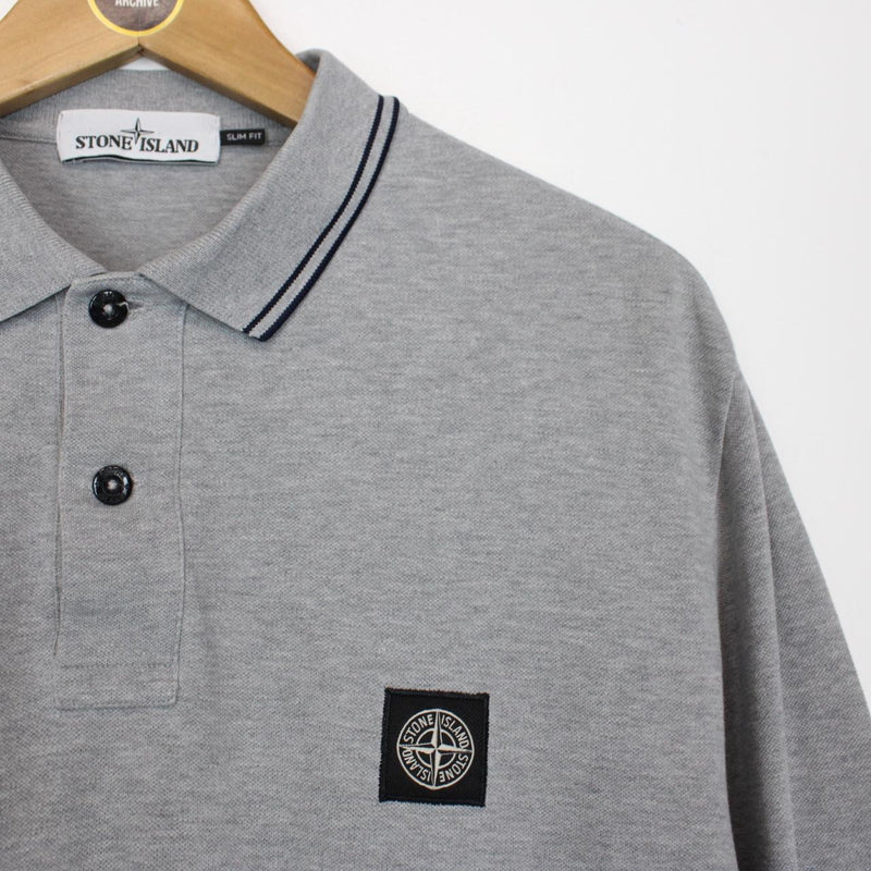 Stone Island Grey Long Sleeve Compass Polo Shirt