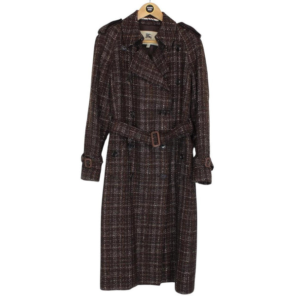 Burberry London Brown Tweed Wool Double Breasted Belted Coat