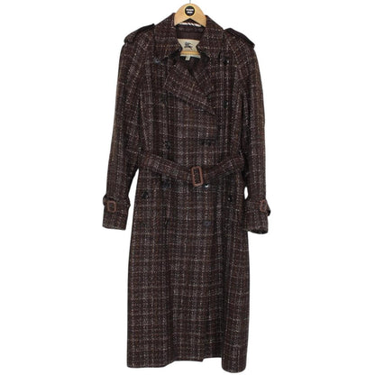 Burberry London Brown Tweed Wool Double Breasted Belted Coat