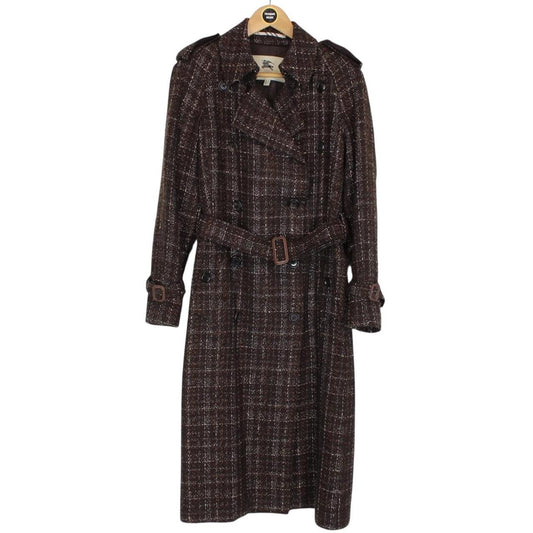 Burberry London Brown Tweed Wool Double Breasted Belted Coat