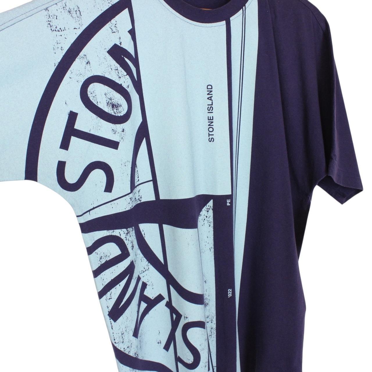Stone Island SS 2022 Navy and Blue Short Sleeve Painted Logo Print T-Shirt
