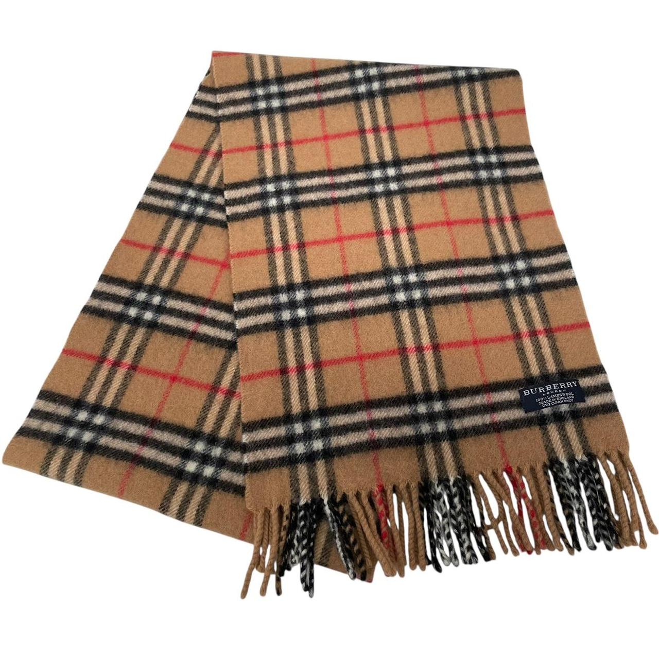 Vintage 90s Burberry Tan Brown Nova Check Lambswool Scarf