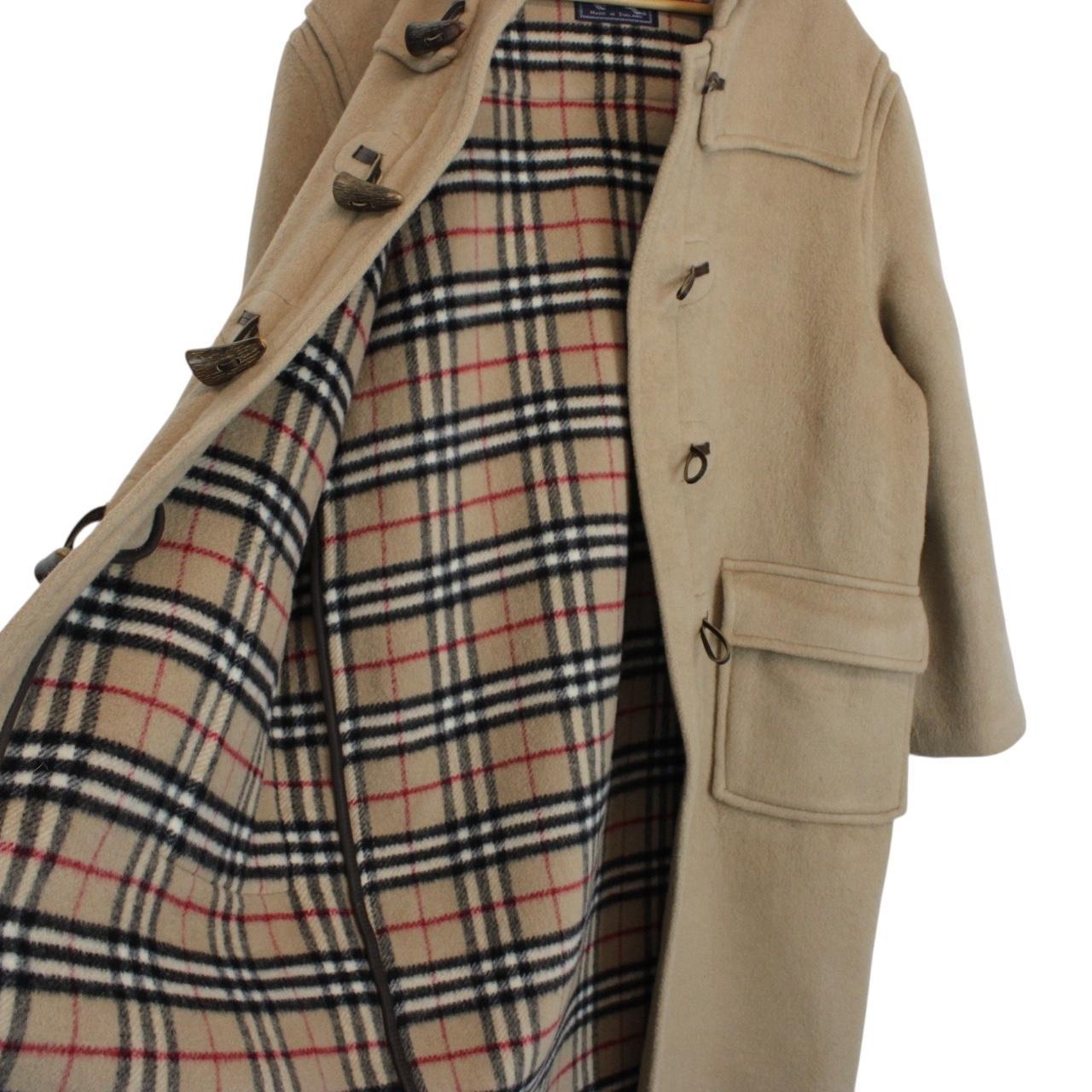 Vintage 90s Burberry Beige Nova Check Wool Duffle Coat