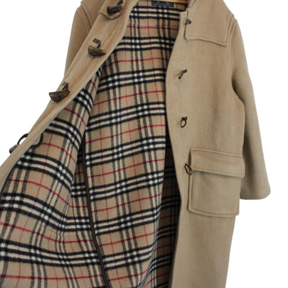Vintage 90s Burberry Beige Nova Check Wool Duffle Coat