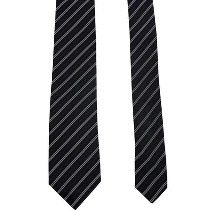 Paul Smith black and grey striped silk blend tie with subtle logo detail.