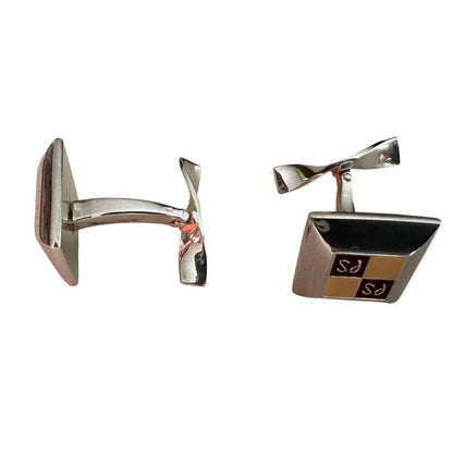 Paul Smith silver cufflinks with beveled edge and engraved "PS" logo.