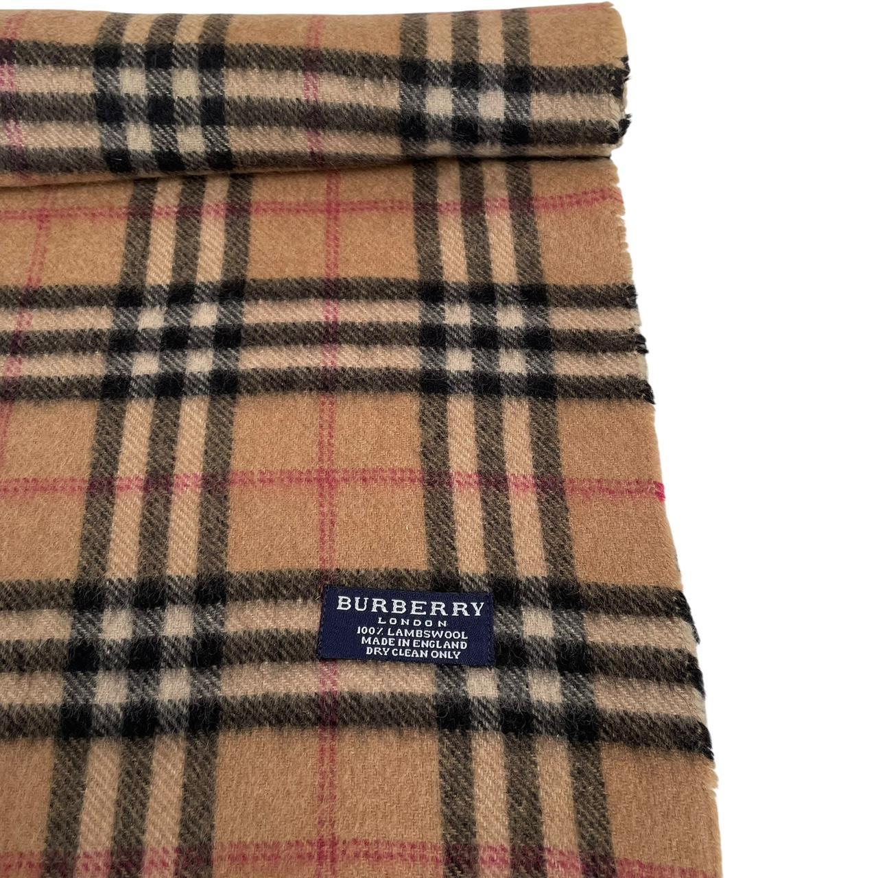 Vintage 90s Burberry Tan Brown Nova Check Lambswool Scarf