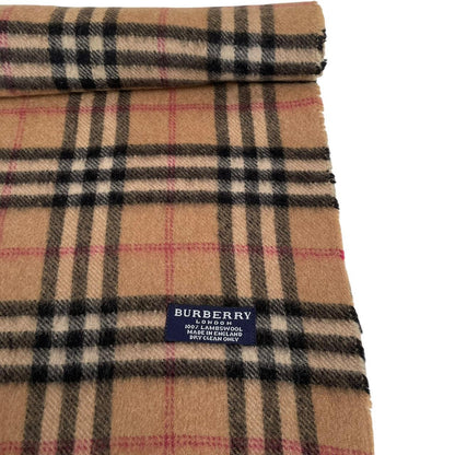 Vintage 90s Burberry Tan Brown Nova Check Lambswool Scarf