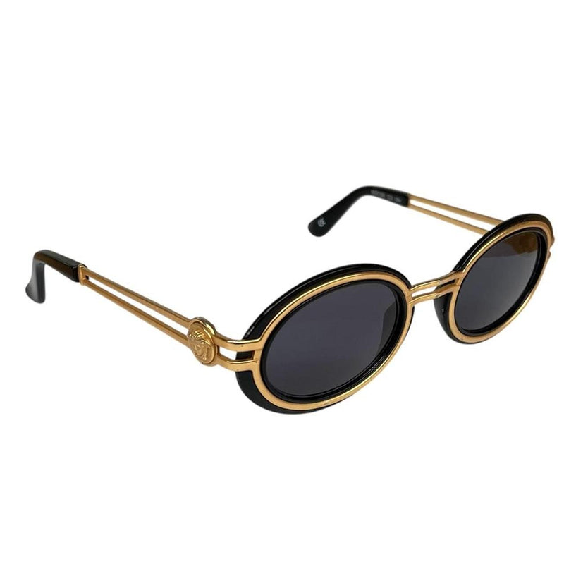 Vintage Versace Black and Gold S28 Round Sunglasses