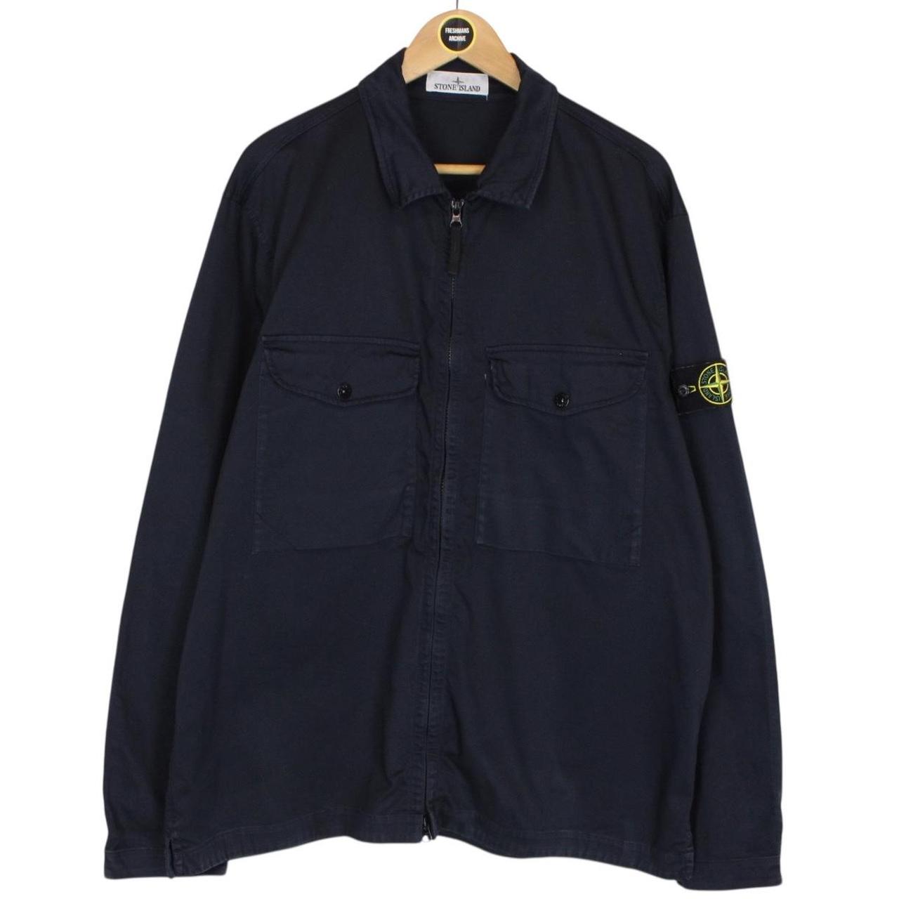 Stone Island SS 2024 Navy Blue Full Zip Cotton Overshirt Jacket