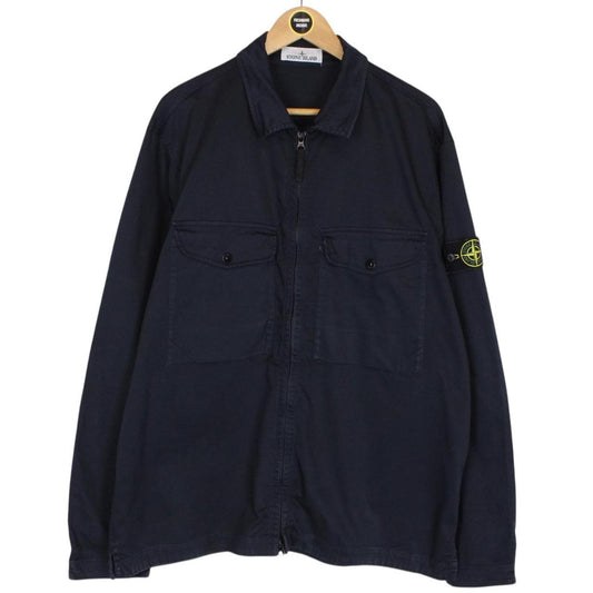 Stone Island SS 2024 Navy Blue Full Zip Cotton Overshirt Jacket