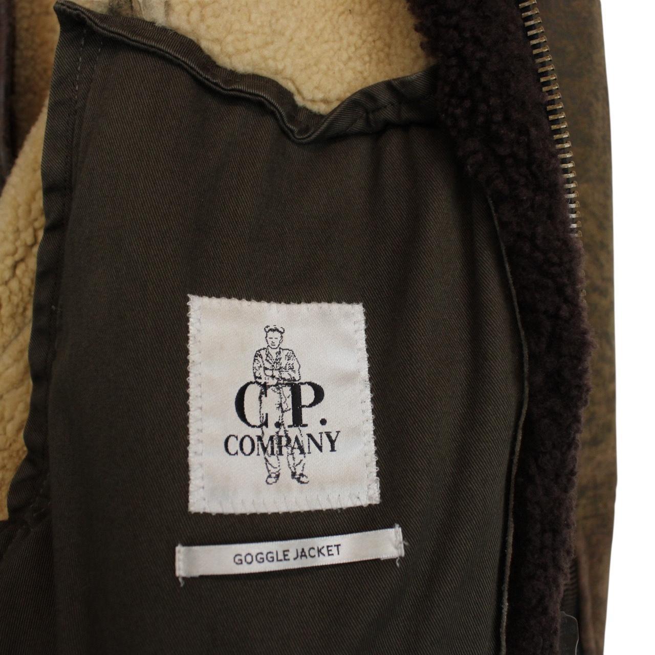 CP Company Brown Full Zip Leather Shearling Goggle Jacket